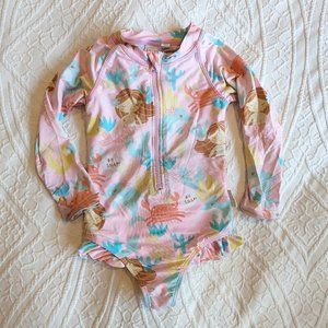 Earth Nymph 2T mermaid half zip one piece swimsuit with ruffle detail pink